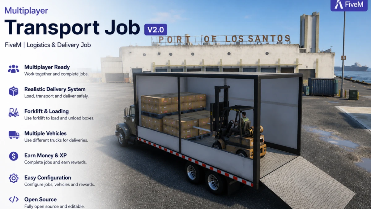 Multiplayer Transport Job V2.0 FiveM | Logistics & Delivery Job | Open Source